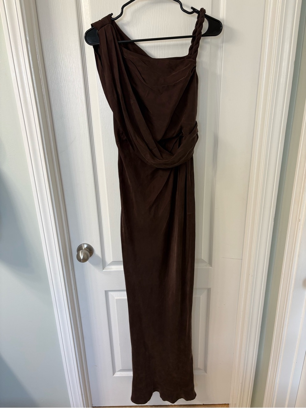 MESHKI Lorianne Draped Maxi Dress Dark Chocolate Brown NWT Size S